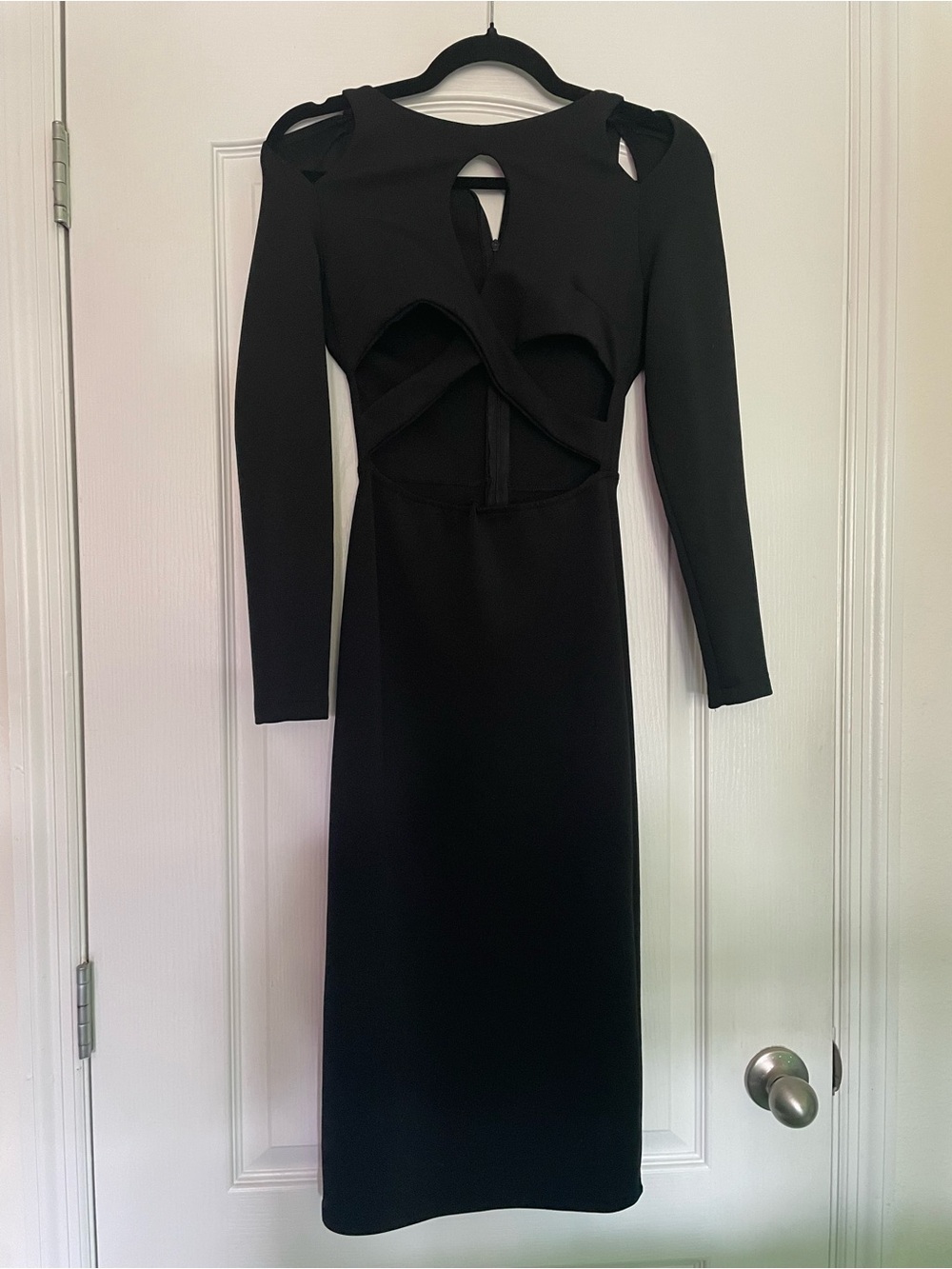 For Love & Lemons Black Long Sleeve Cutout Midi Dress Sexy Elegant
